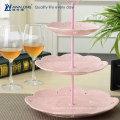 Bleu et rose Design coloré Forme jolie Hot Sale Cheap Dessert Plate, Restaurant Ceramic Three Layers Plates